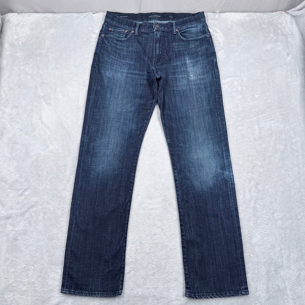 Lucky Brand 363 Vintage Straight Coolmax Jeans Mens 32x32 Blue Distressed Dark